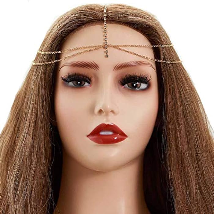 Fstrend Boho Head Chains Gold Sparkly Crystal Tassel Headpiece Chain Bridal Festival Weeding Prom Hair Chains Jewelry for Women and Girls - Image 3